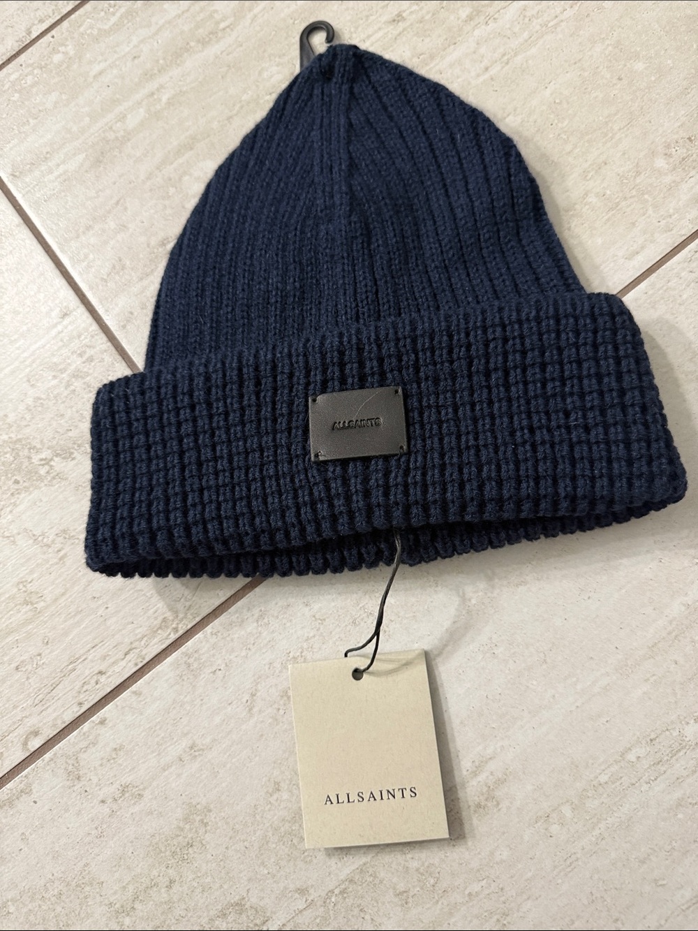 All Saints Dark Navy Rib Knit Cuffed Beanie .. tags on .. authentic .. o/s..unis